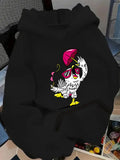 Women's Hoodie Cool Rooster Holding Umbrella