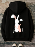 Women's Hoodie Black Rabbit， Cute Bunny， Hearts