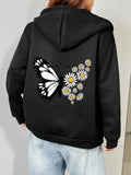 Women's Hoodie Butterflies and Daisies Back Print