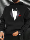 Men's Hoodie MenS Black Tuxedo Hooded Sweatshirt Tuxedo Suit Pullover with Pockets Machine Washable Casual Style Loose Fit Geometric Pattern Perfect for Weddings Formal Events & Smart Casual Wear - A