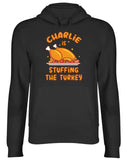 Men's Hoodie Charlie Is Stuffing The Turkey Delicious Golden Roasted Poultry Served On White Ceramic Dish Turkey
