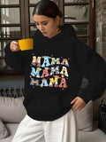 Women's Hoodie Mama Stacked Groovy Retro Letters With Cowhide And Leopard Textures Print