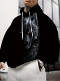 Men's Hoodie Realistic Fierce Animal With Glowing Eyes Peering Through Dark Shadows Wolf