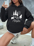 Women's Hoodie Alaska Majestic Wilderness Landscape With Walking Bear Under A Radiant Sun Pine Tree