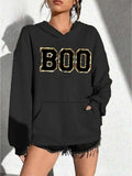 Women's Hoodie Boo Sparkling Gold Glitter Outline On Bold Varsity Style Lettering Hoodie