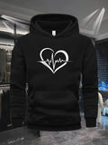 Men's Hoodie Minimalist White Silhouette With Sharp Heartbeat Line Pulsing Across Center Heart