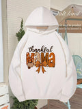 Men's Hoodie Thankful Mama Autumn Inspired Patterned Letters Featuring Festive Bow And Harvest Pumpkins Hoodie