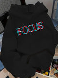 Women's Hoodie Focus Minimalist Typography With Red And Cyan Three Dimensional Glitch Effect Hoodie