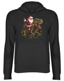 Men's Hoodie Santa Claus Riding A Green Tyrannosaurus Rex With Colorful Festive Lights Dinosaur