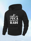 Men's Hoodie Minimalist Fisherman Silhouette Standing With A Fishing Rod Casting Silhouette