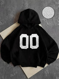 Men's Hoodie 00 Large White Athletic Varsity Style Numbers Printed On Minimalist Dark Fabric Hoodie
