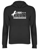 Men's Hoodie I Ride Horses Whats Your Superpower Rearing Stallion Silhouette With Three Stars And White Artistic Font Horse
