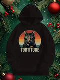 Men's Hoodie Tortitude Vibrant Retro Sunset Background With A Majestic Tortoiseshell Portrait Cat