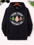 Men's Hoodie Farm Fresh Christmas Tree Three Colorful Stylized Evergreens Inside A Vintage Circular Holiday Badge Christmas Tree
