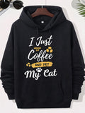 Men's Hoodie I Just Wanna Sip Coffee And Pet My Cat Small Paw Prints And Yellow Dots Over A Comfortable Fleece Hoodie
