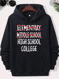 Men's Hoodie Elementary Middle School High School College Graduated Stages With Striking Red Horizontal Lines Across Bold White Text Hoodie