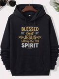 Men's Hoodie Blessed God Jesus Led By The Spirit Elegant Golden And White Decorative Lines Featuring Geometric Typography