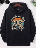 Men's Hoodie Made In The 90s Vintage Retro Sunset Background With Distressed Stripes And Silhouette Of Rugged Mountains