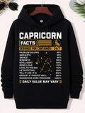Men's Hoodie Capricorn Facts Servings Per Container 24 7 Daily Value May Vary Golden Zodiac Symbol And Starry Constellation Map Capricorn