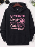 Men's Hoodie Move Over Boys Let This Girl Show You How To Hunt Pink Silhouette Standing Inside Aim Target Symbol With Hunting Knife Deer