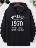Men's Hoodie Vintage Original Quality 1970 Limited Edition Aged To Perfection Classic Distressed White Text Arranged In A Symmetrical Typographic Layout Hoodie