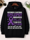 Men's Hoodie November Is National Epilepsy Awareness Month But For Me Its Also Jan Feb Mar Apr May Jun Jul Aug Sep Oct Dec Purple Awareness Ribbon Surrounded By Floating Hearts And Simple Arrow Ribbon