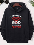 Men's Hoodie Connect To God The Password Is Prayer Red Wireless Signal Icon Centered Among Bold White Red Text Hoodie