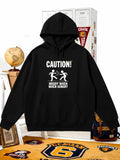 Men's Hoodie Caution Moody When Hungry Two Humorous Fighting Stick Figures Kicking Each Other Stick Figure