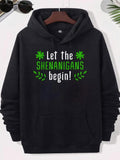 Men's Hoodie Let The Shenanigans Begin Green Festive Leaves With Lucky Shamrocks And Vibrant Seasonal Holiday Symbols Clover