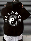 Men's Hoodie Balance Stay True Traditional Dragon Body Wrapped Around Classic Circular Yin Yang Symbol Dragon