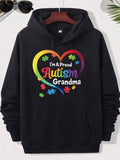 Men's Hoodie Im A Proud Autism Grandma Vibrant Rainbow Gradient Ribbon Forming A Heart With Colorful Puzzle Pieces Heart