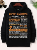 Men's Hoodie Pisces Manifesto Respect Them Or Leave Them Alone Bold Organized Text Layout Featuring Small Orange Fish Symbol Graphic Manifesto