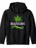 Men's Hoodie Healthcare Vibrant Green Distressed Leaf With Splatter Ink And Ribbon Leaf