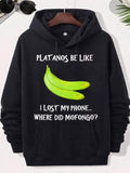 Men's Hoodie Platanos Be Like I Lost My Phone Where Did Mofongo Two Vibrant Green Tropical Fruits Resting On A Solid Black Background Plantain