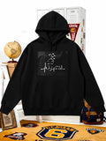 Men's Hoodie Minimalist Heartbeat Line Featuring A Small Sitting Feline With Dainty Paw Prints Cat