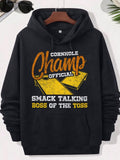 Men's Hoodie Cornhole Champ Official Smack Talking Boss Of The Toss Two Vintage Yellow Wooden Game Boards Under Distressed Retro Style Cornhole