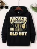 Men's Hoodie Never Underestimate The Old Guy Stylized Disc Golf Target Basket With Flying Disc Motion Lines Design