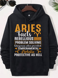Men's Hoodie Aries Facts Rebellious Problem Solving Dangerous When Provoked Temperamental Artistic Protective As Hell Vintage Distressed Lettering With Stylized Zodiac Symbols And Lines Aries