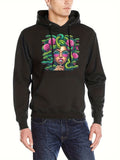 Men's Hoodie Modern Stylized Woman With Green Snakes And Pink Flowers Wearing Sunglasses Medusa