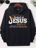 Men's Hoodie Hooked On Jesus Mark 1 17 Jesus Said Follow Me And I Will Make You Fishers Of Men Stylized Fishing Hook With Line And Small Fish Graphic Hoodie