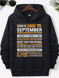 Men's Hoodie Born In September Bold Typographic Layout Featuring Classic Zodiac Symbol And Geometric Decorative Lines Hoodie