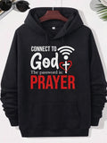 Men's Hoodie Connect To God The Password Is Prayer Stylized Wifi Signal Icon With Sacred Heart And Religious Christian Cross