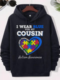 Men's Hoodie I Wear Blue For My Cousin Love Support Hope Faith Autism Awareness Colorful Puzzle Pieces In Heart Shape Surrounded By Bold Blue Lines Heart