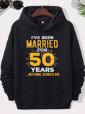 Men's Hoodie Ive Been Married For 50 Years Nothing Scares Me Distressed Golden Number Fifty With Radiant Sunburst Lines In Vintage Style Hoodie