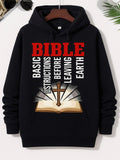 Men's Hoodie Bible Basic Instructions Before Leaving Earth Glowing Light Rays Emerging From Open Pages Of Sacred Christian Bible