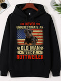 Men's Hoodie Never Underestimate An Old Man With A Rottweiler Cool Pet Wearing Sunglasses Before A Distressed Vintage American Flag Dog