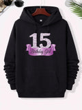 Men's Hoodie Birthday Girl Sparkling Silver Glitter Pattern With Purple Ribbon Design Elegant Number