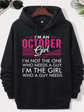 Men's Hoodie Im An October Girl Bold Pink And White Typography Featuring Horizontal Lines With Decorative Accents Hoodie