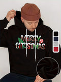 Men's Hoodie Merry Christmas Festive Letters Decorated With Holiday Patterns Including Candy Canes And Snowflakes Print