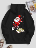Men's Hoodie Merry Christmas Folks Jolly Cartoon Santa Riding A Red Bicycle Through The Snow Santa